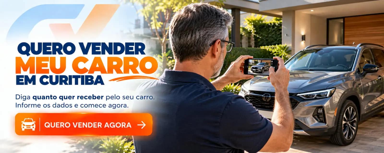 Quero vender meu carro em Curitiba. Diga quanto quer receber pelo seu carro, informe os dados e comece agora. Botão: quero vender agora.